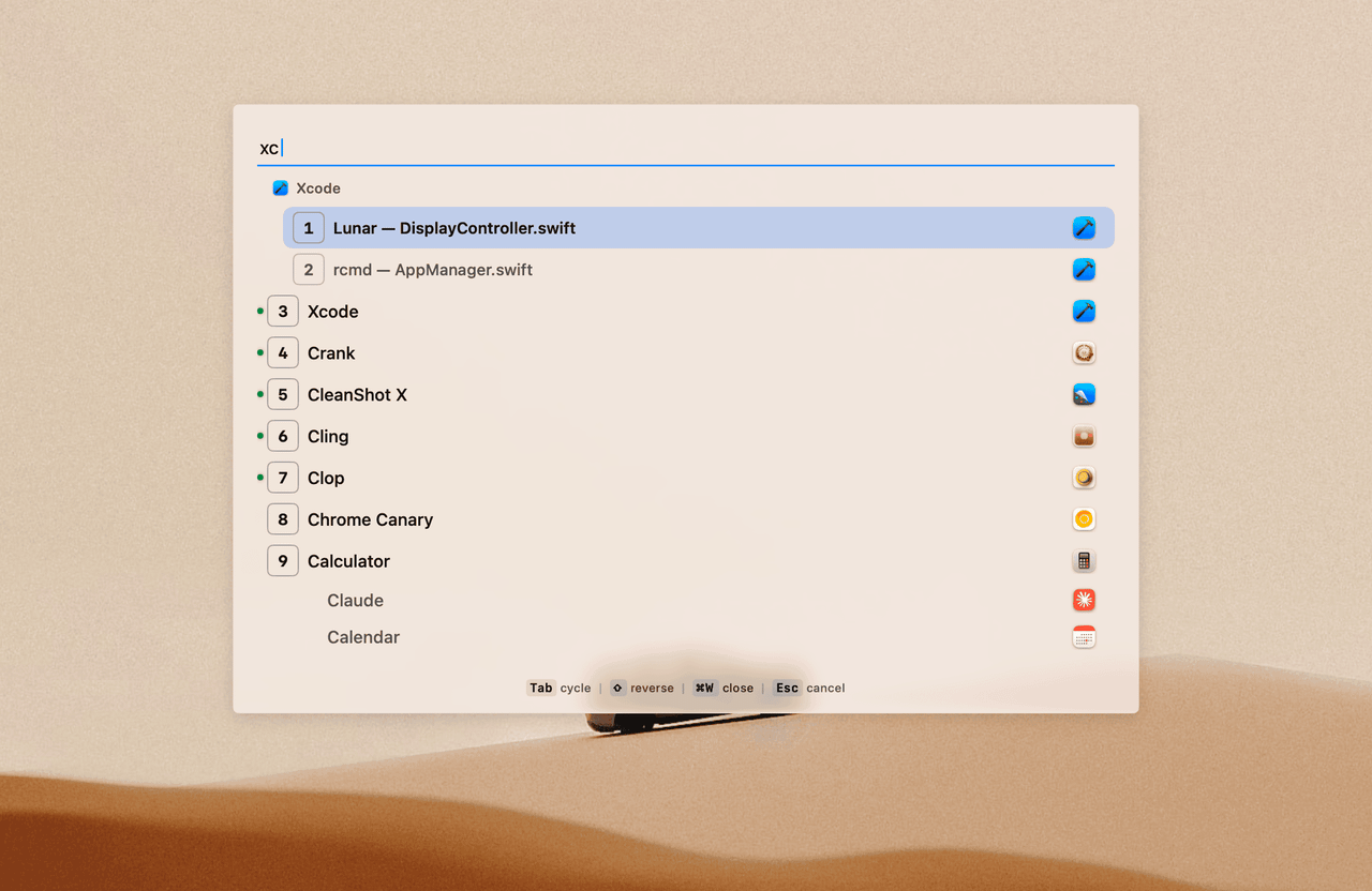 rcmd - Switch apps instantly using the ⌘ Right Command key