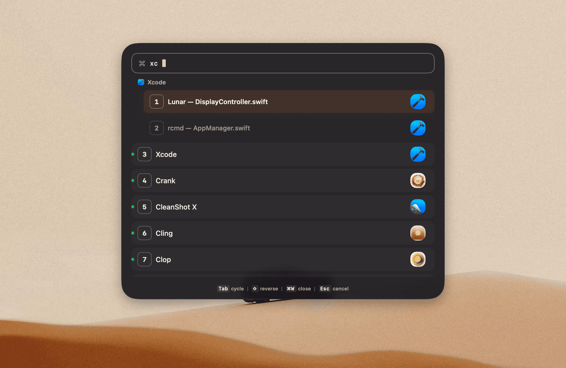 rcmd-theme-blueish-dark rcmd app switcher with the blueish dark theme