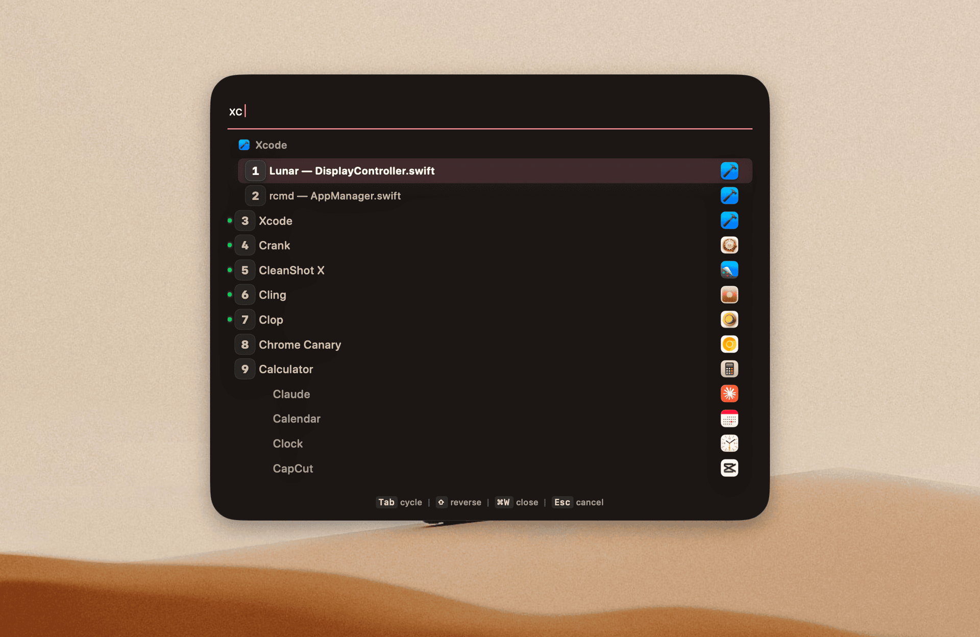 rcmd-theme-mauve rcmd app switcher with the mauve theme