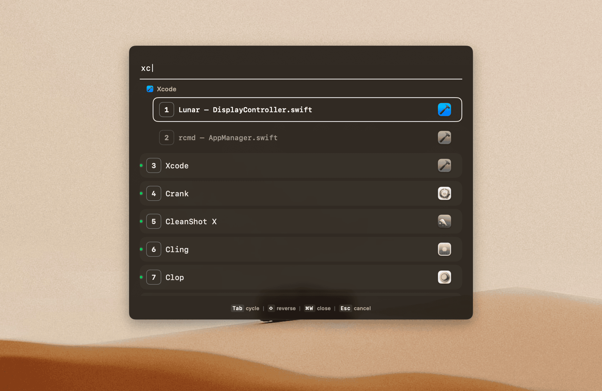 rcmd-theme-noir rcmd app switcher with the noir theme