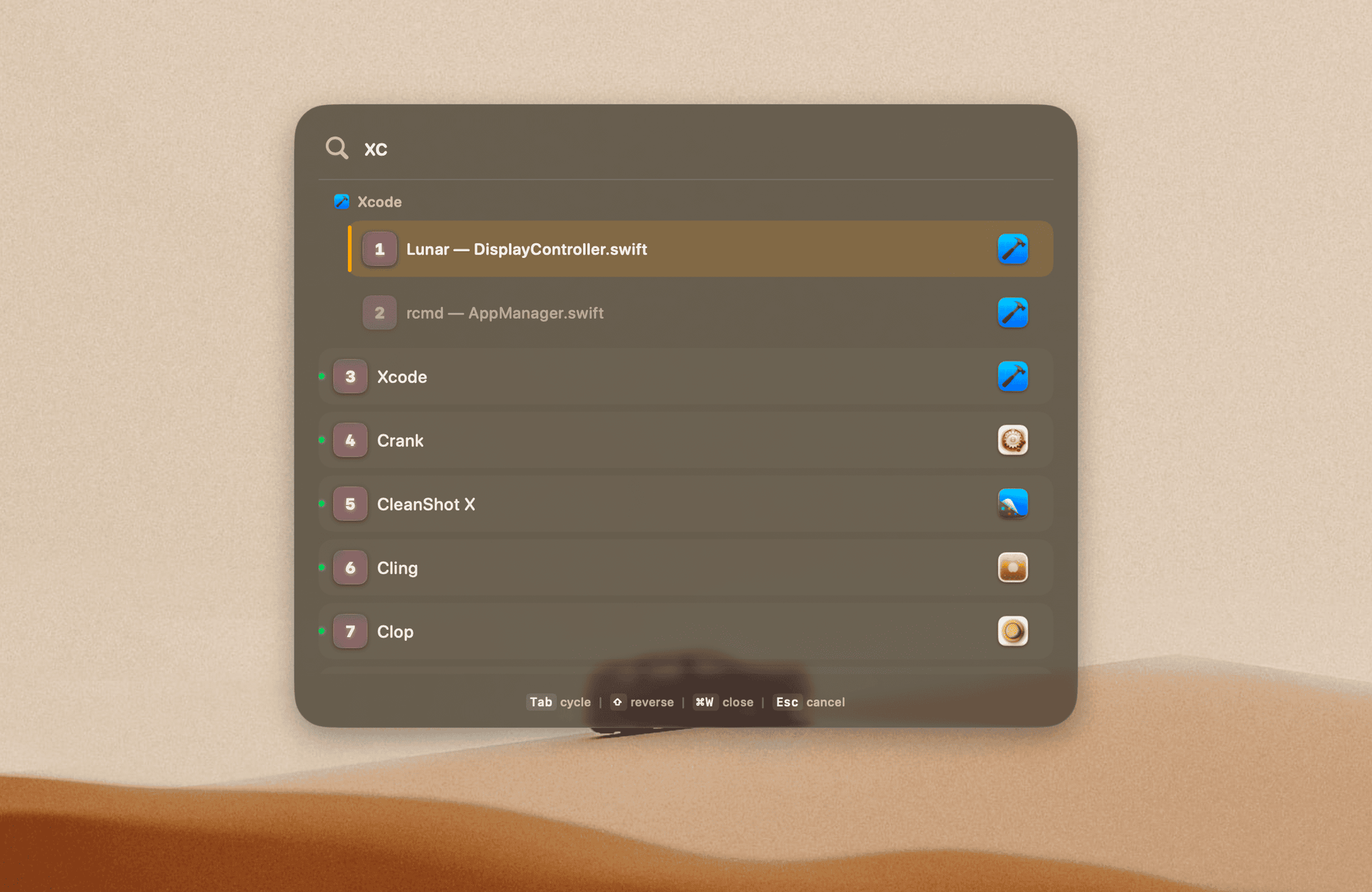 rcmd-theme-round-dark rcmd app switcher with the round dark theme