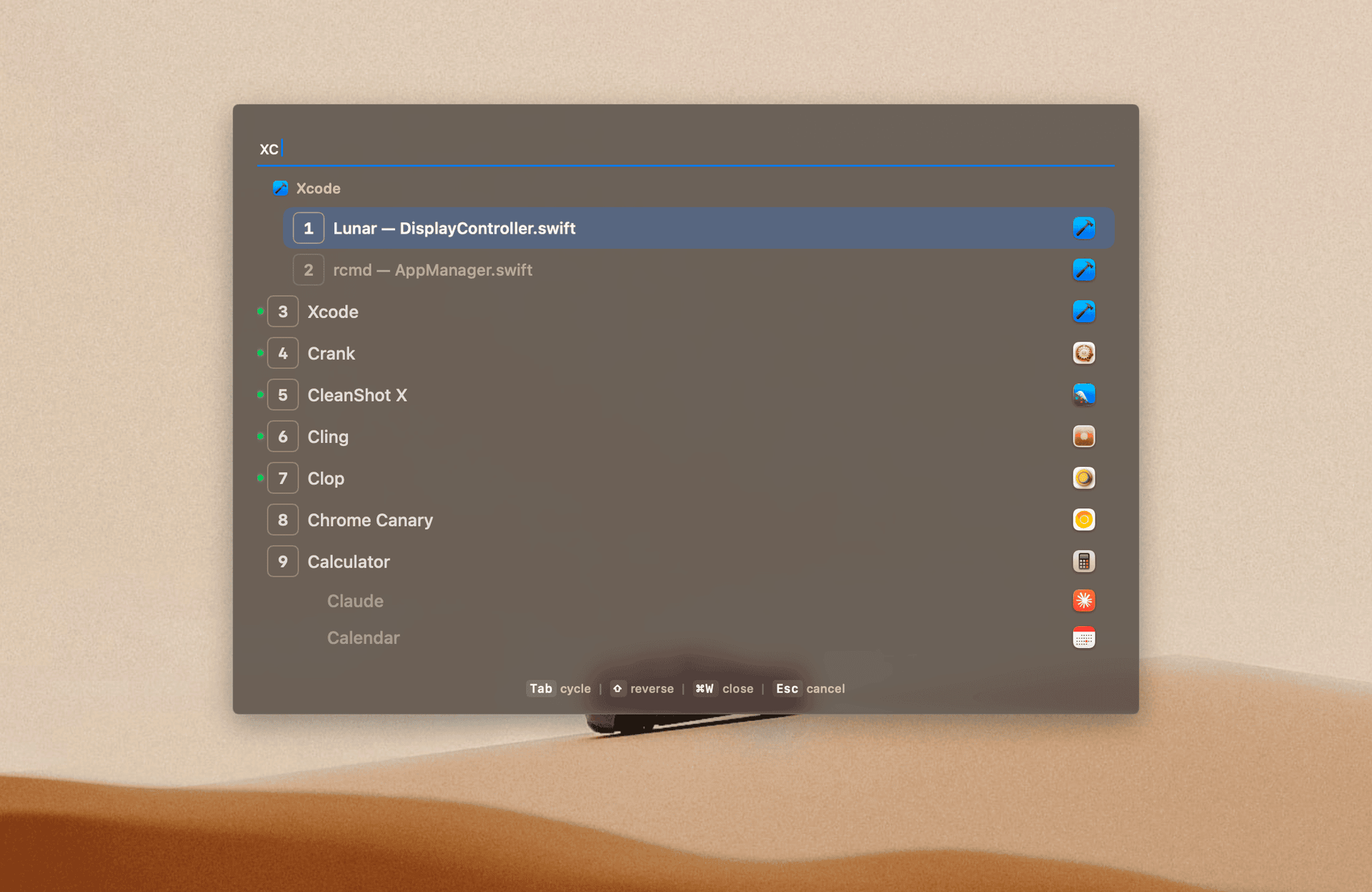 rcmd-theme-squarish-dark rcmd app switcher with the squarish dark theme