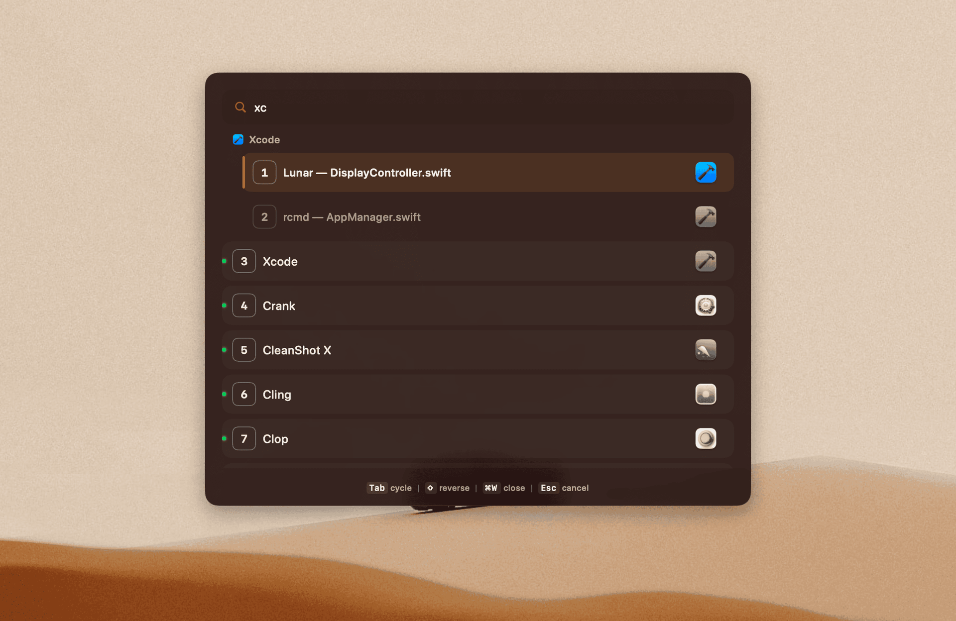 rcmd-theme-warm rcmd app switcher with the warm theme