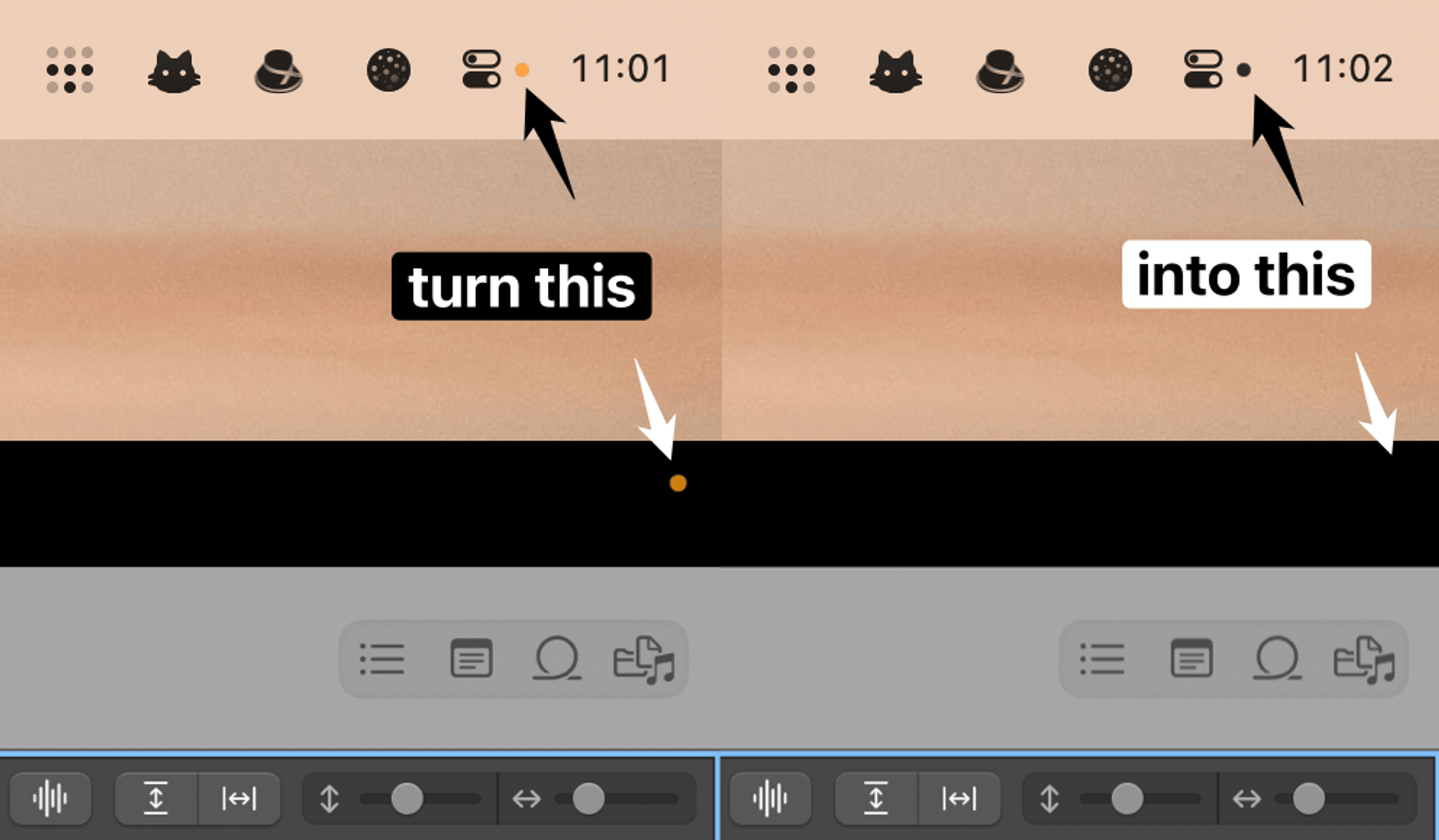yellow-dot-arrow screenshot of yellow dot in the corner of the screen with an arrow pointing at it